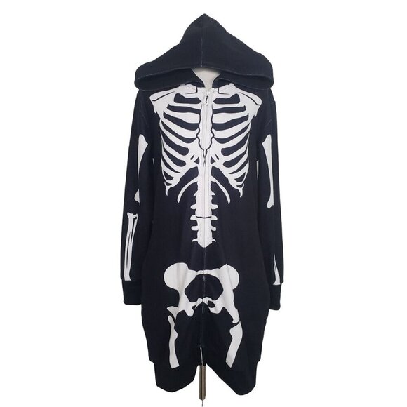 Tipsy Elves Skeleton Dress Womens Size Medium Black Halloween Bones Hoodie - Picture 1 of 12